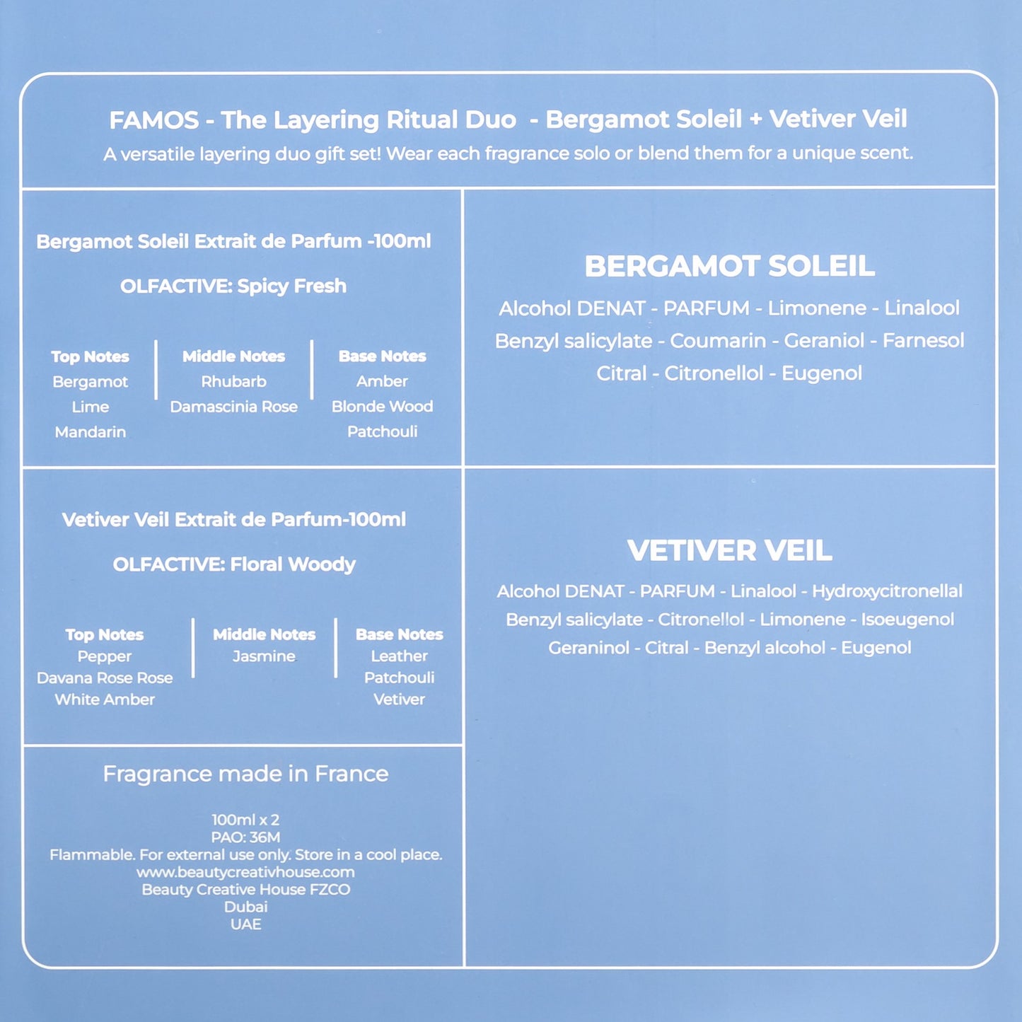 FAMOS Layering Gift Set: Bergamot Soleil & Vetiver Veil – Citrus Vetiver Perfume Set